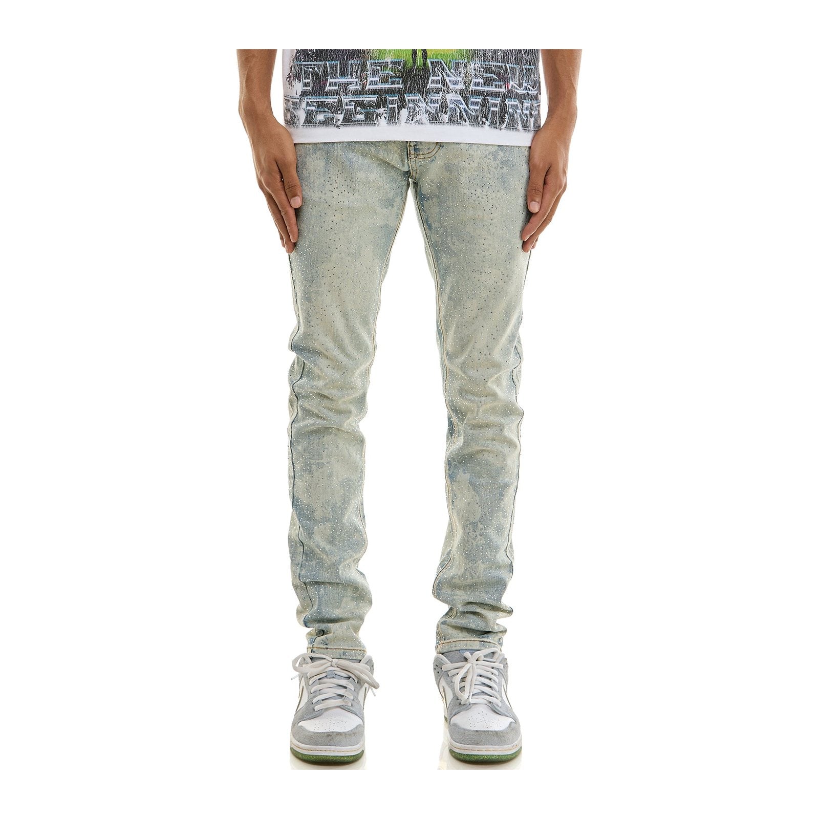 KDNK Frost Rhinestone Skinny Jean — Light Blue, view 5