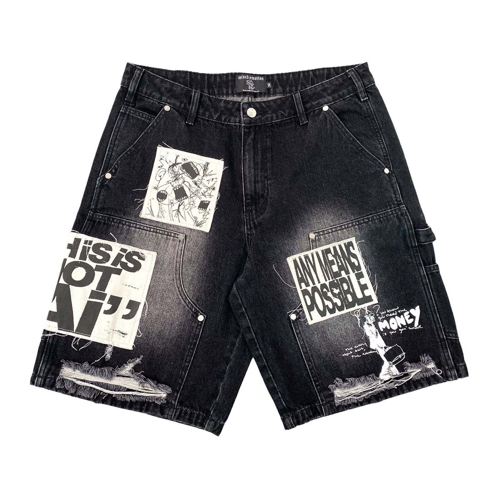 Mixed Emotion "AI" Carpenter Denim Short — Black