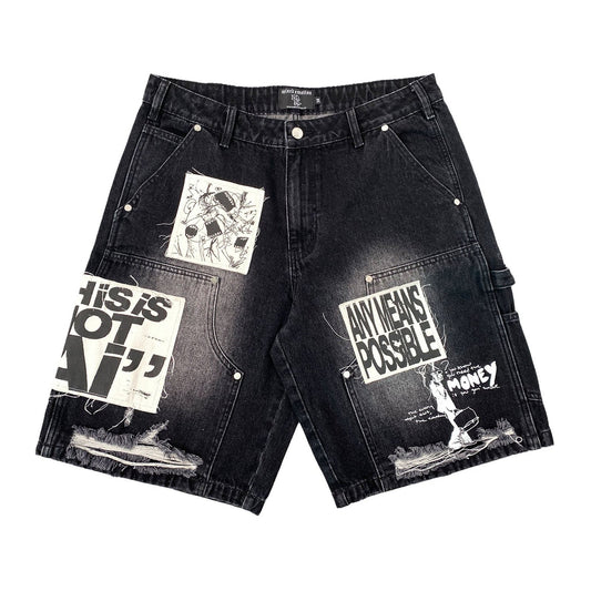 Mixed Emotion "AI" Carpenter Denim Short — Black