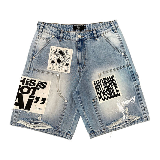 Mixed Emotion "AI" Carpenter Denim Short — Blue