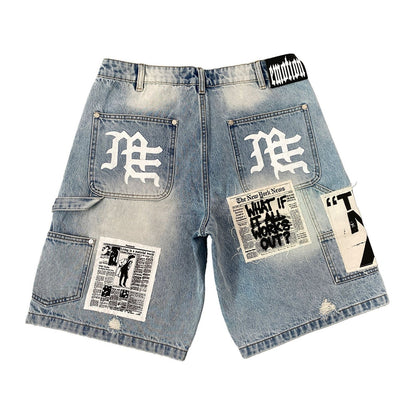 Mixed Emotion "AI" Carpenter Denim Short — Blue, view 2
