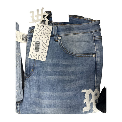 Mixed Emotion Monogram Denim — White on Blue, view 2