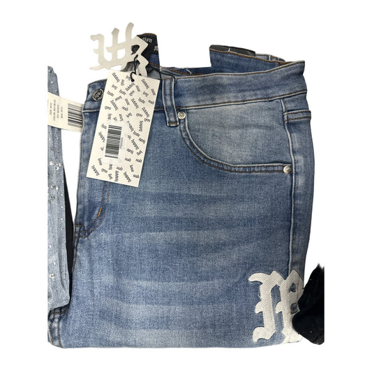 Mixed Emotion Monogram Denim — White on Blue, view 2