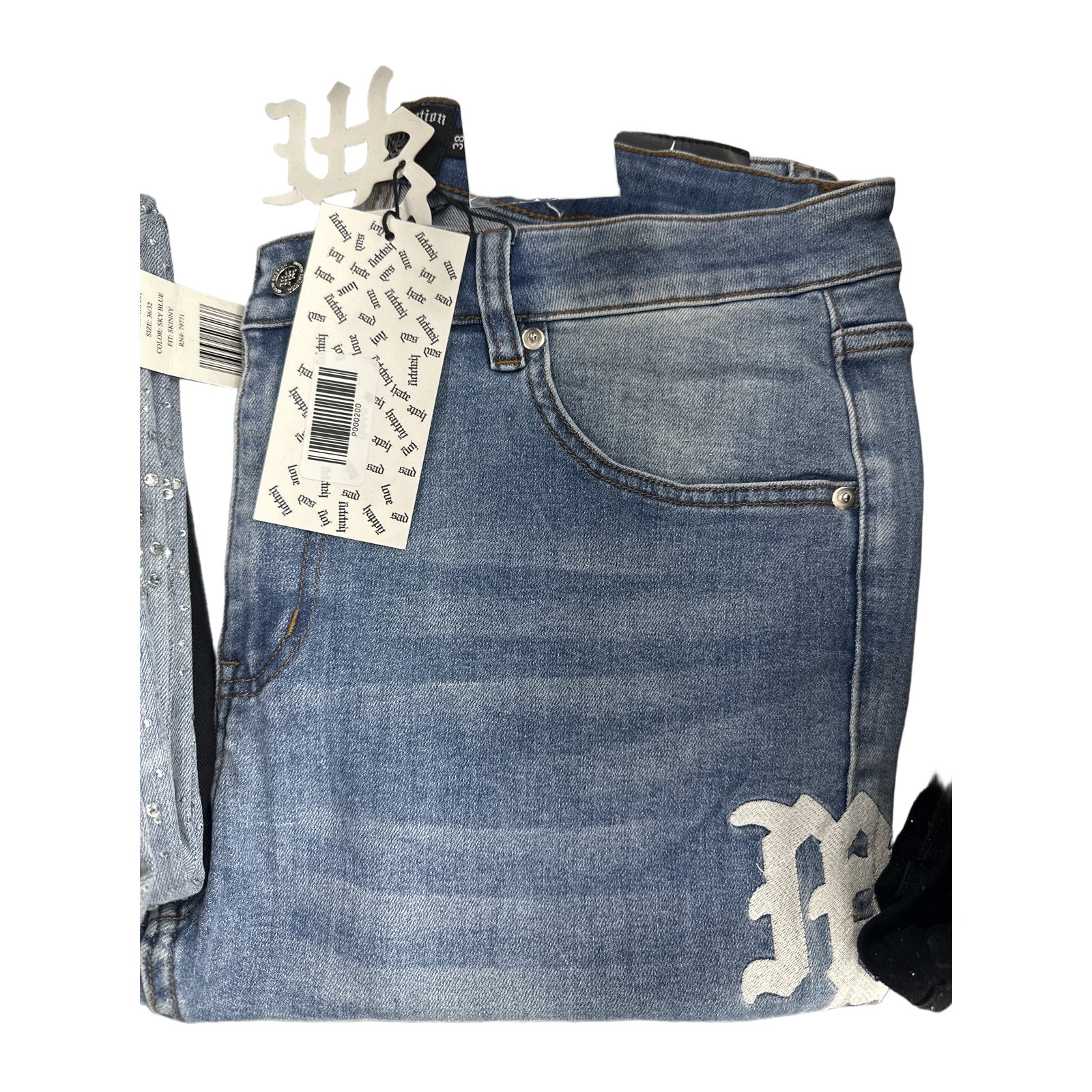 Mixed Emotion Monogram Denim — White on Blue, view 3