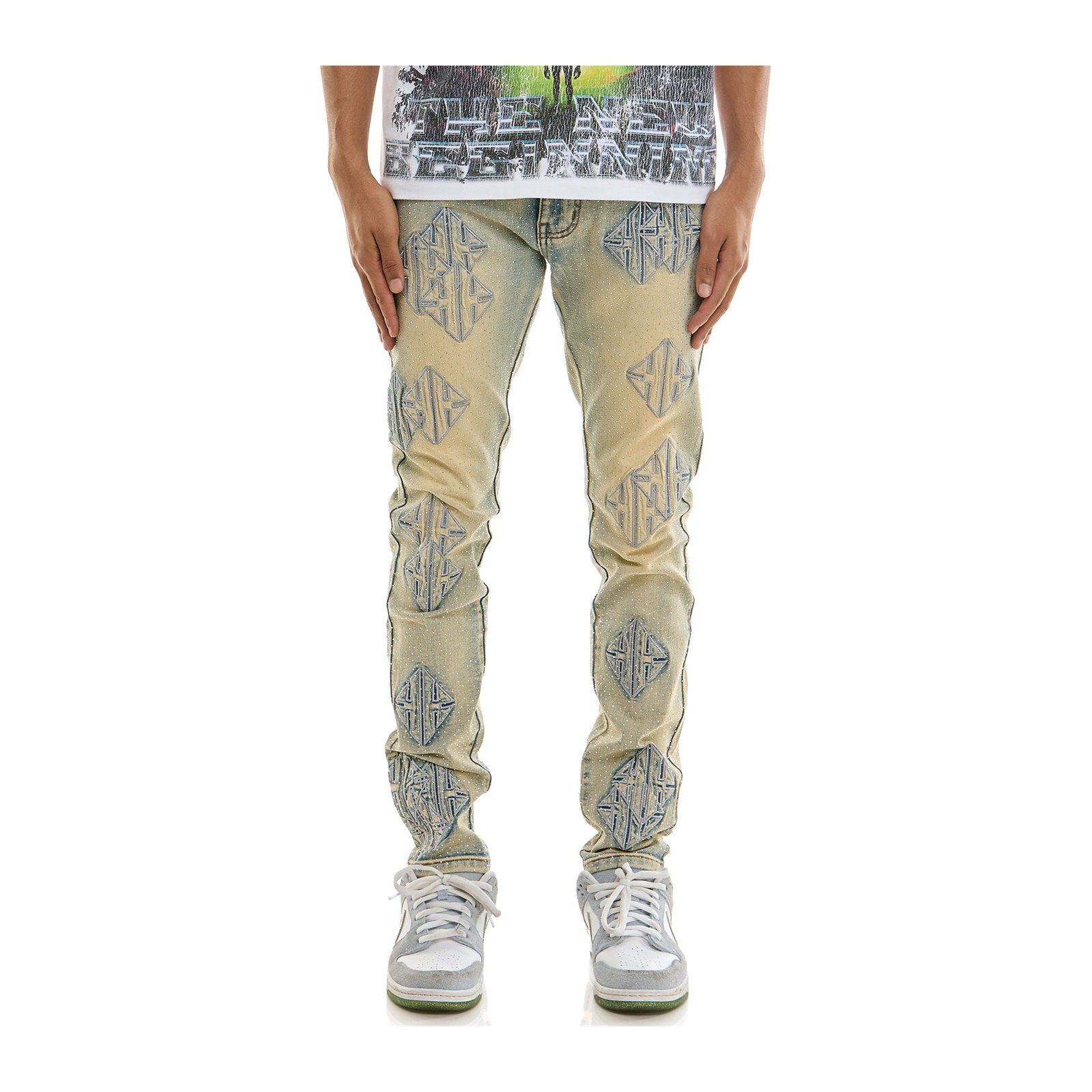 KDNK Sigil Rhinestone Skinny Jean — Blue