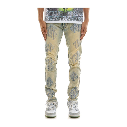 KDNK Sigil Rhinestone Skinny Jean — Blue