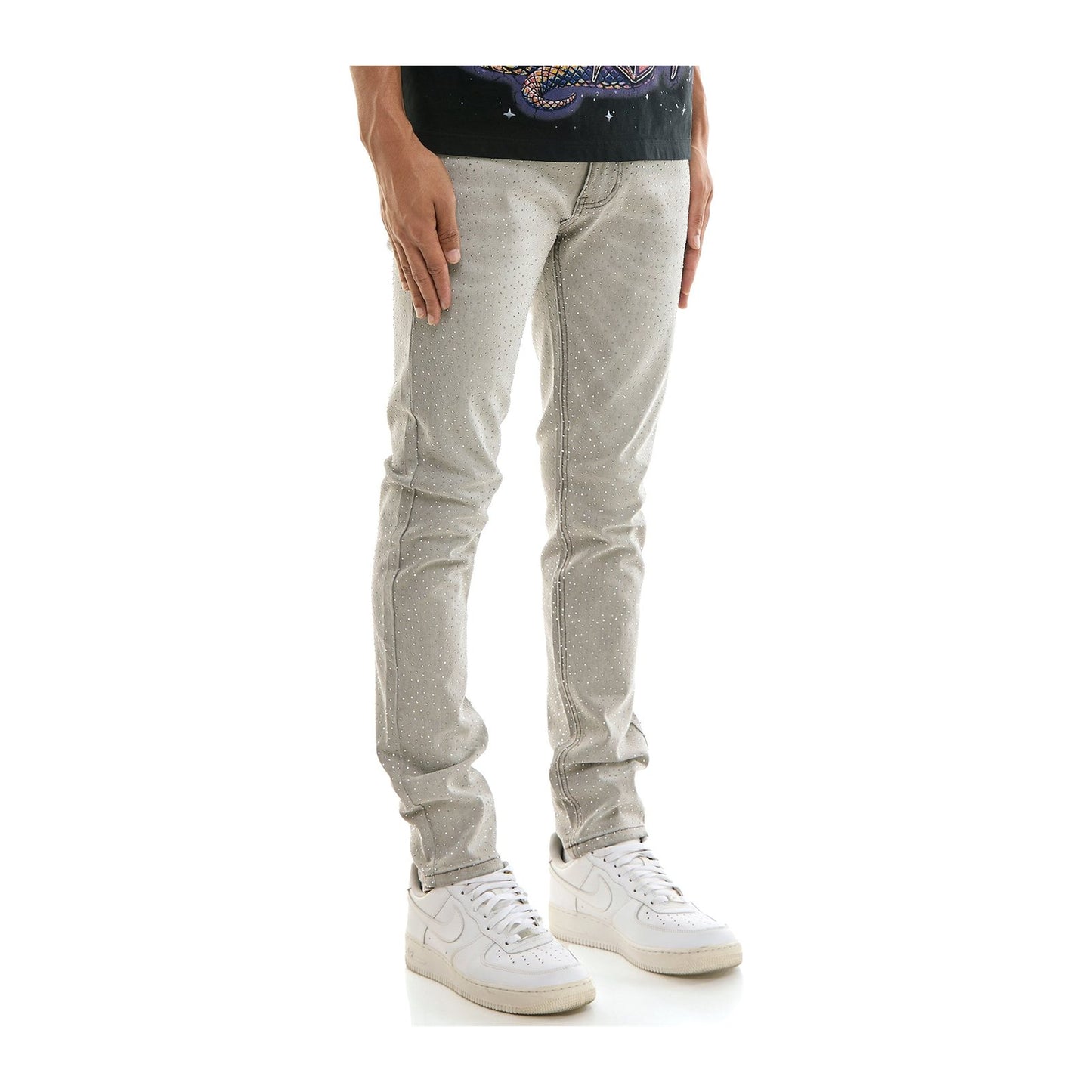 KDNK Rhinestone Skinny Jean — Grey, view 2