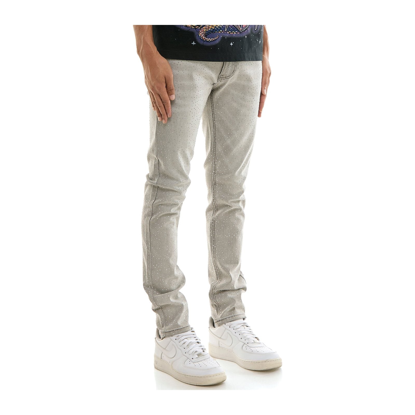 KDNK Rhinestone Skinny Jean — Grey, view 4