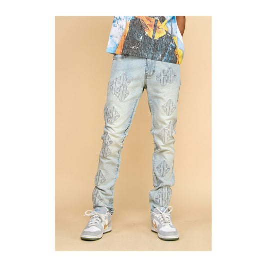 KDNK Sigil Rhinestone Skinny Jean — Light Blue