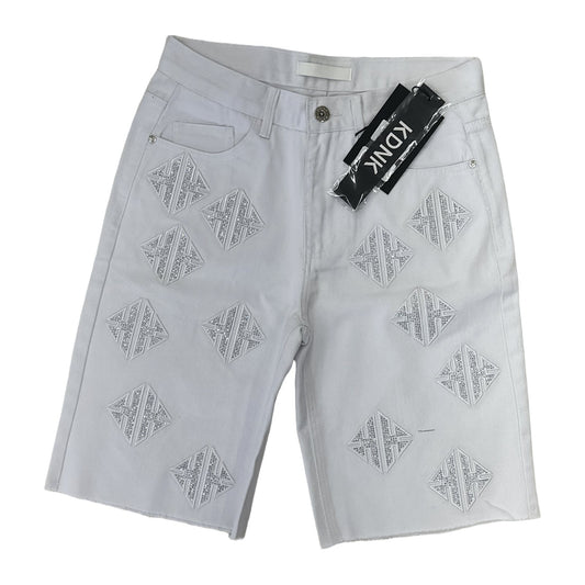 KDNK Rhinestone Diamond Denim Short — White
