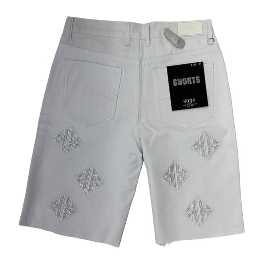 KDNK Rhinestone Diamond Denim Short — White, view 2