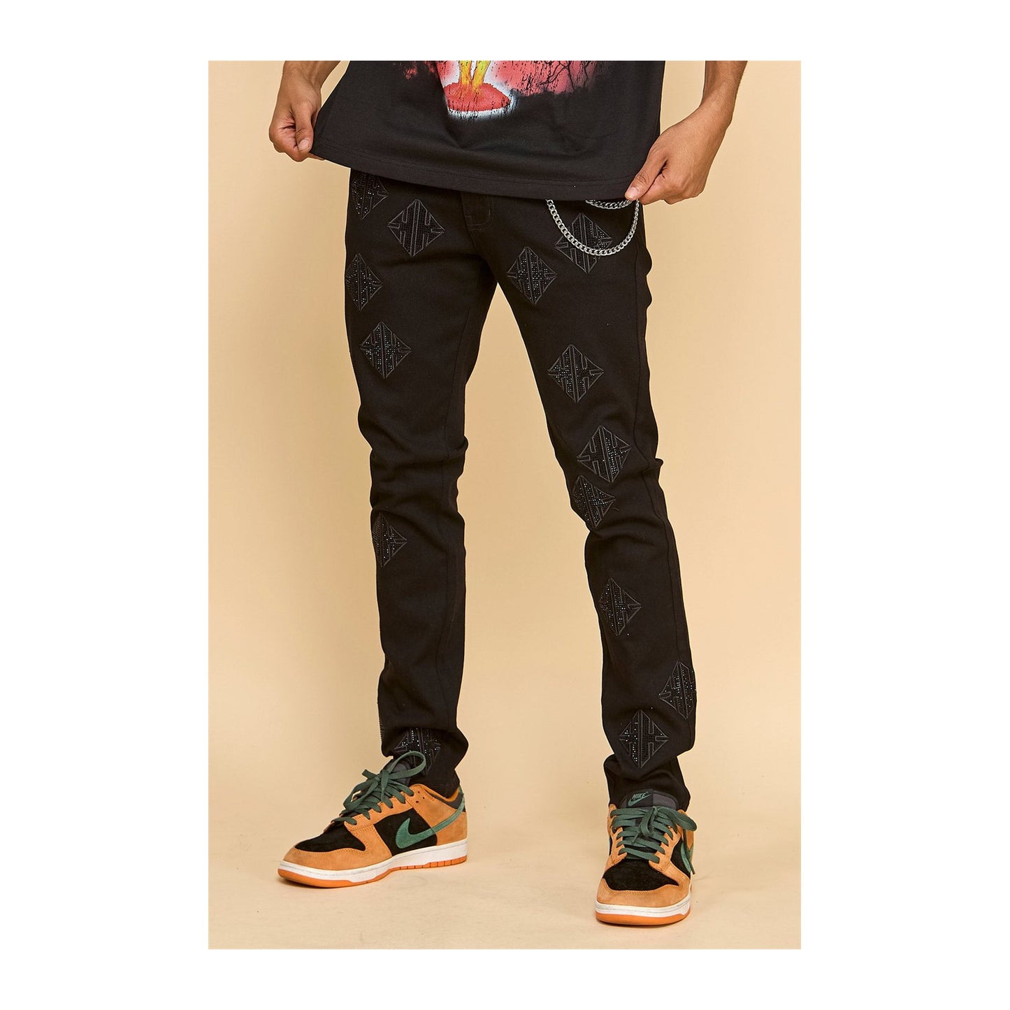 KDNK Diamond Rhinestone Skinny Jean — Black, view 4