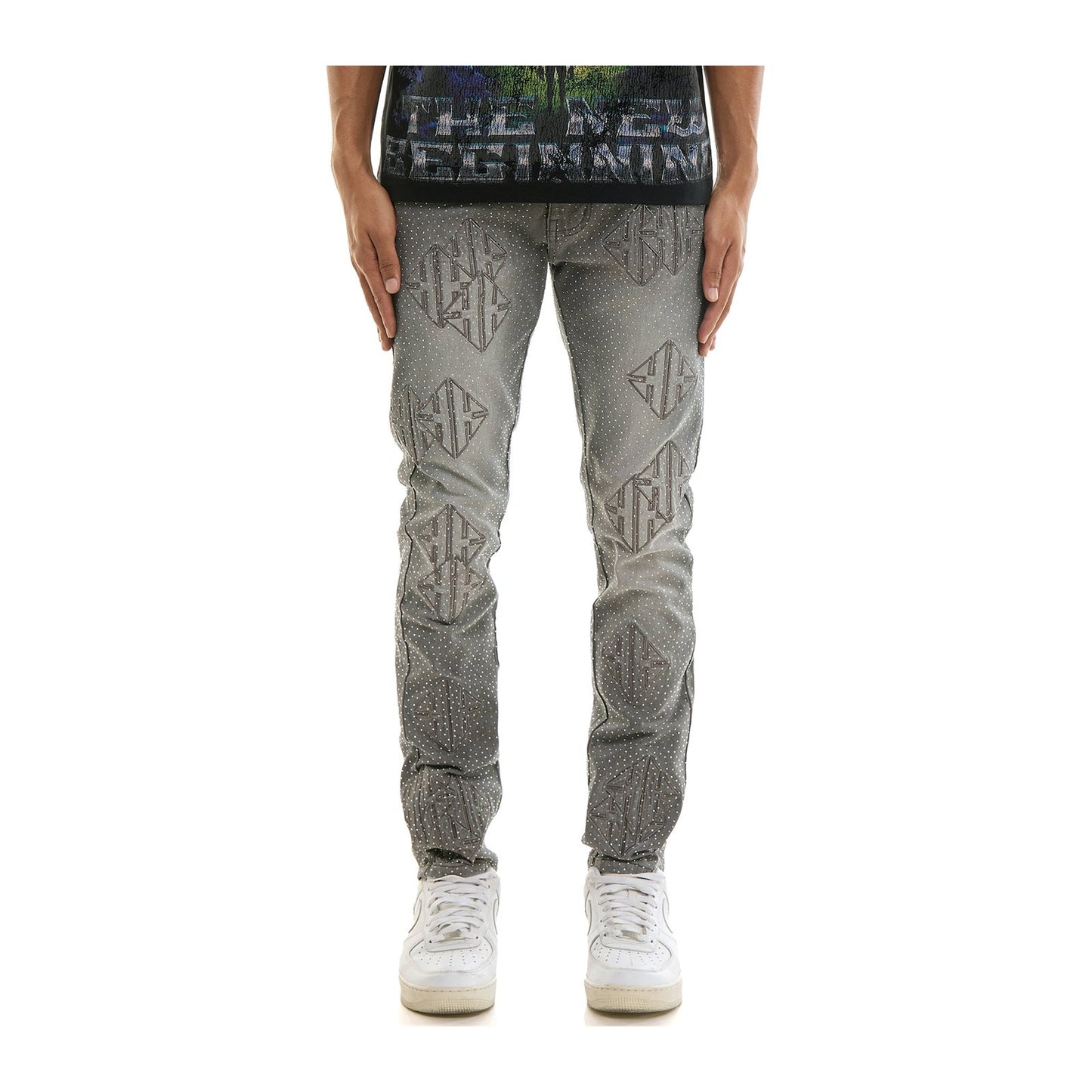 KDNK Sigil Rhinestone Skinny Jean — Medium Grey
