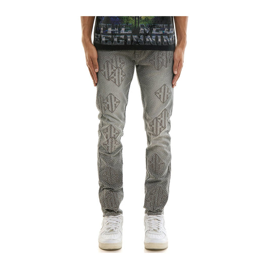 KDNK Sigil Rhinestone Skinny Jean — Medium Grey