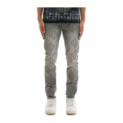 KDNK Sigil Rhinestone Skinny Jean — Medium Grey, view 3