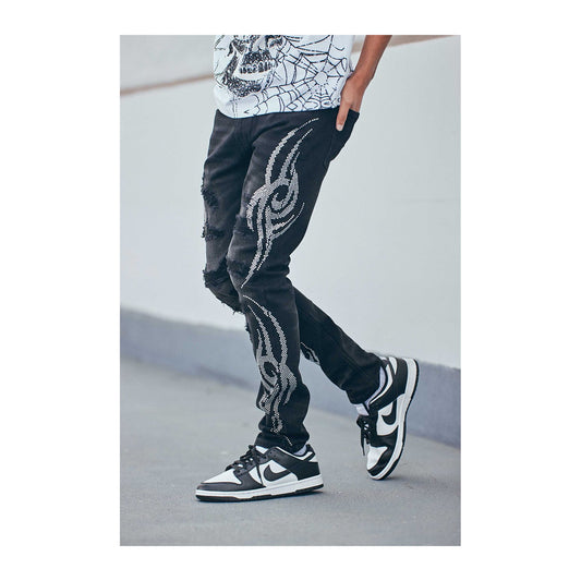 KDNK Tribal Rhinestone Skinny Jean — Black