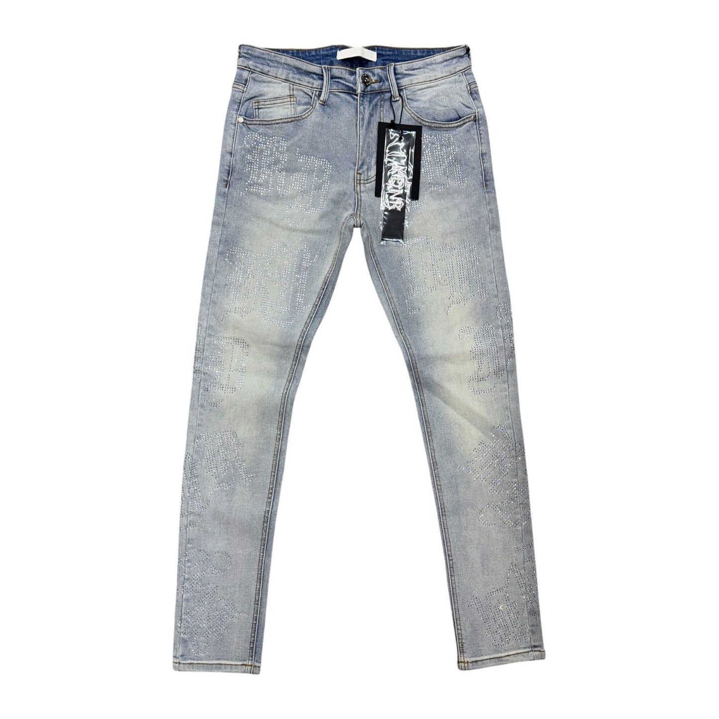 KDNK Rhinestone Lettering Jean — Light Blue, view 3