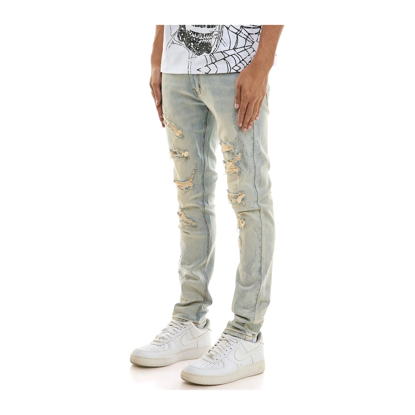 KDNK Tribal Rhinestone Skinny Jean — Light Blue, view 2