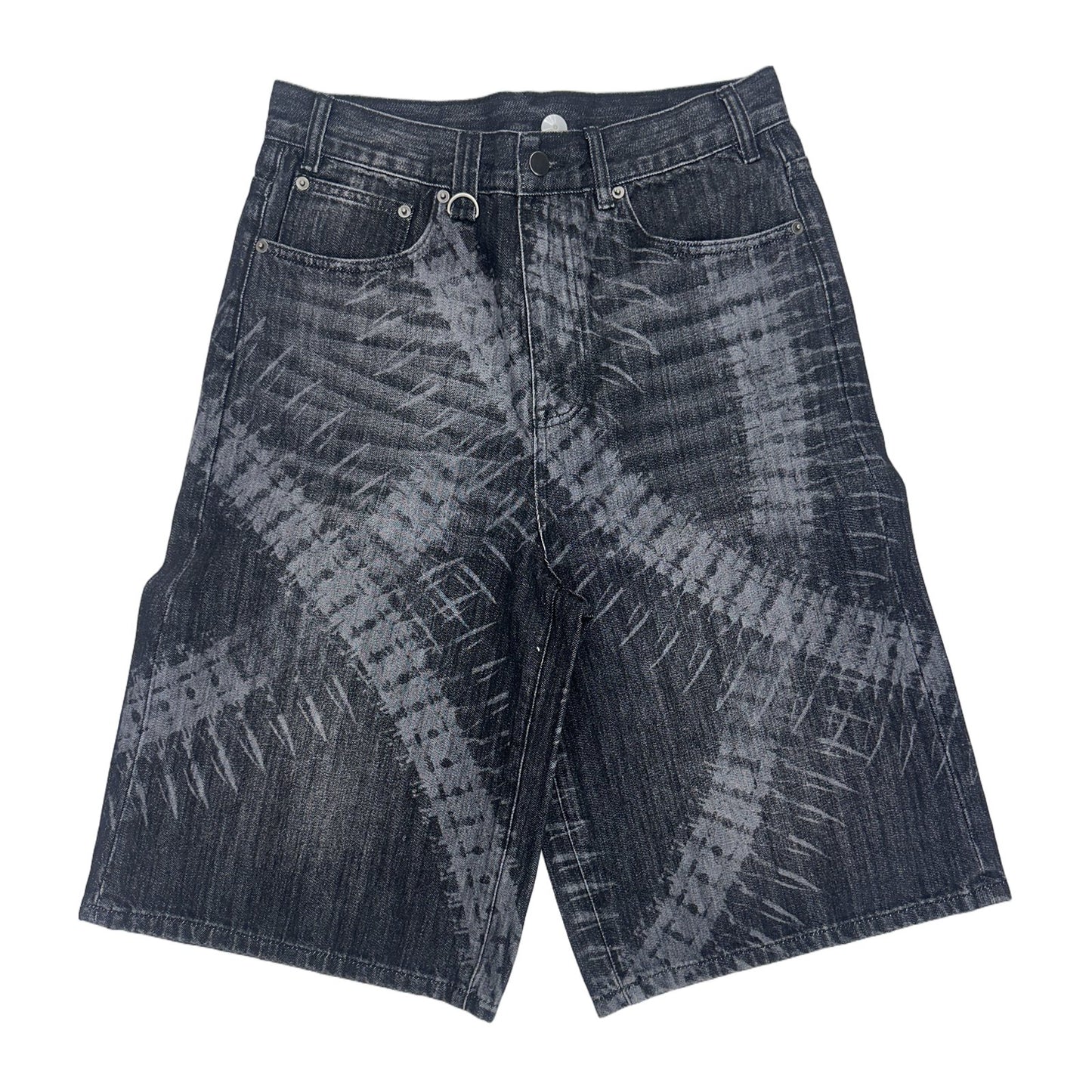 Printed Denim Jorts — Washed Black