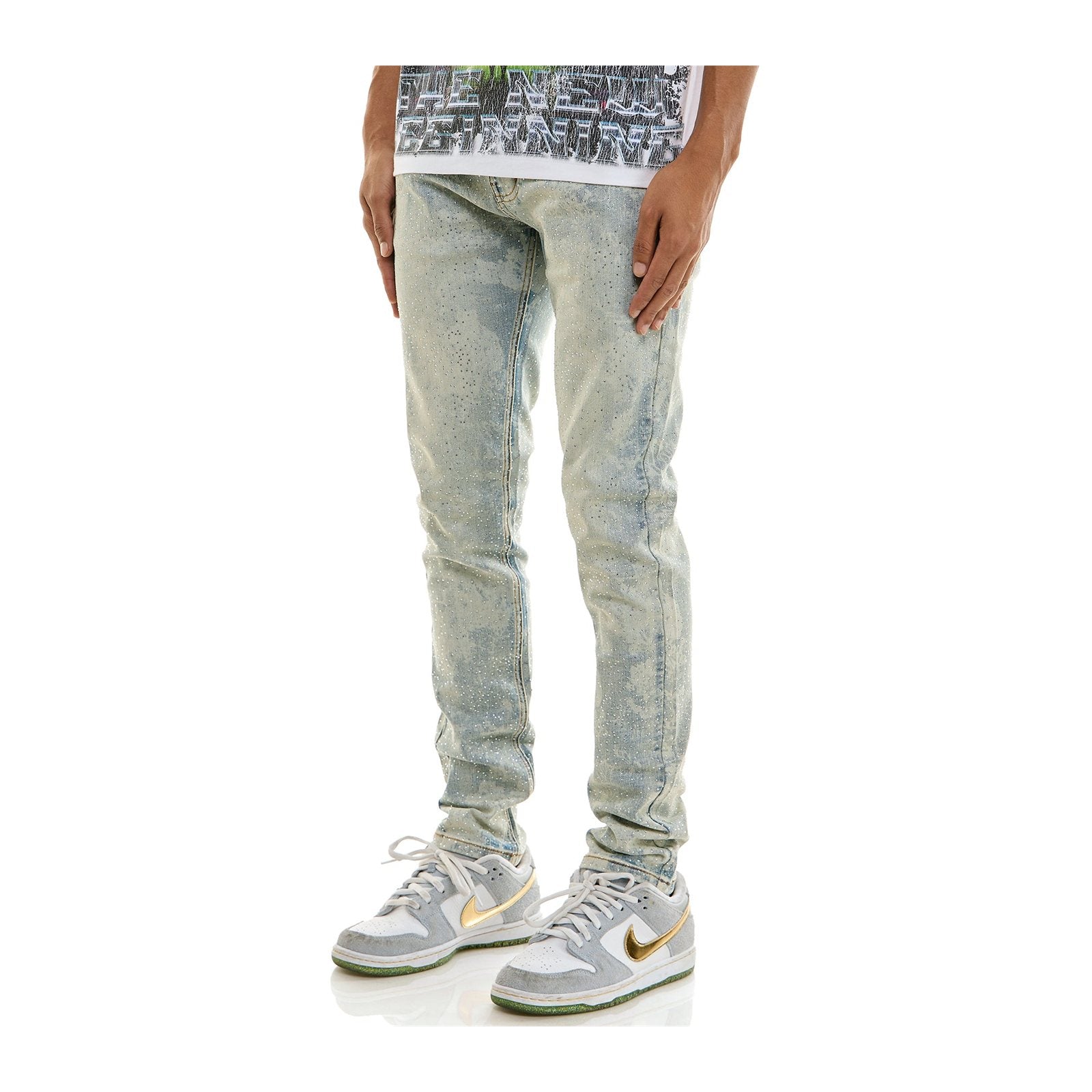 KDNK Frost Rhinestone Skinny Jean — Light Blue, view 14
