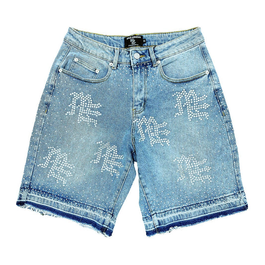 Mixed Emotion "ME" Rhinestone Denim Short — Blue