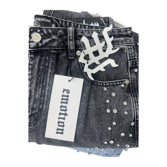 Mixed Emotion Rhinestone Jean — Marbled Black