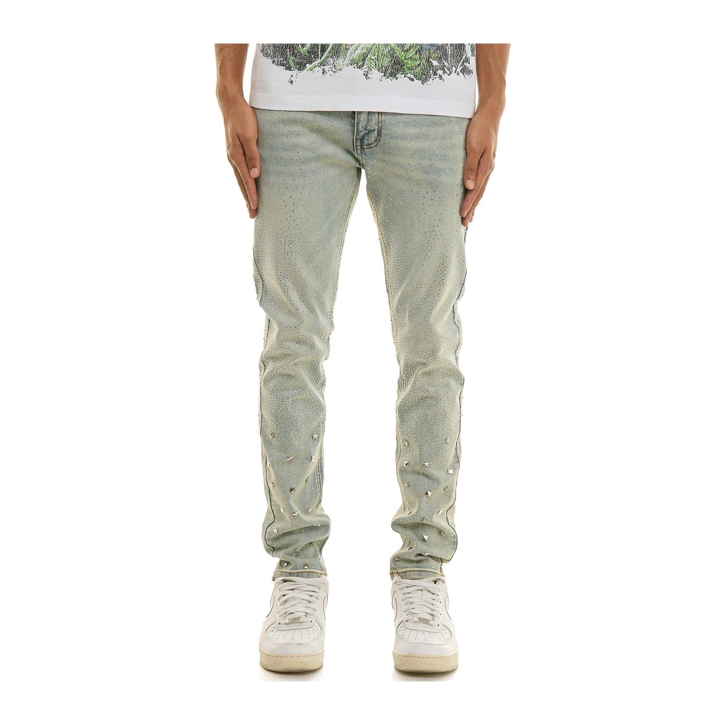 KDNK Stud Rhinestone Skinny Jean — Light Blue, view 2