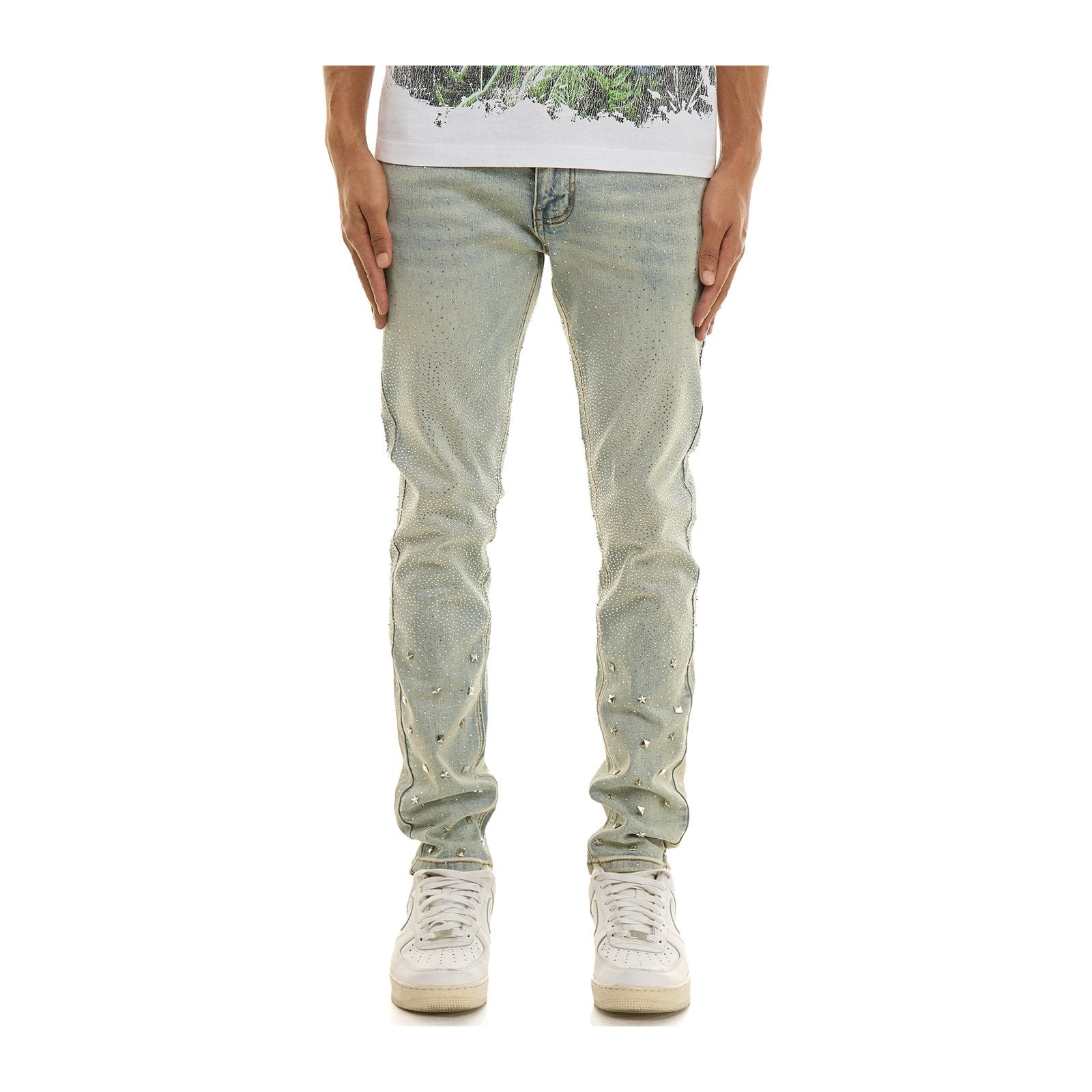 KDNK Stud Rhinestone Skinny Jean — Light Blue, view 2