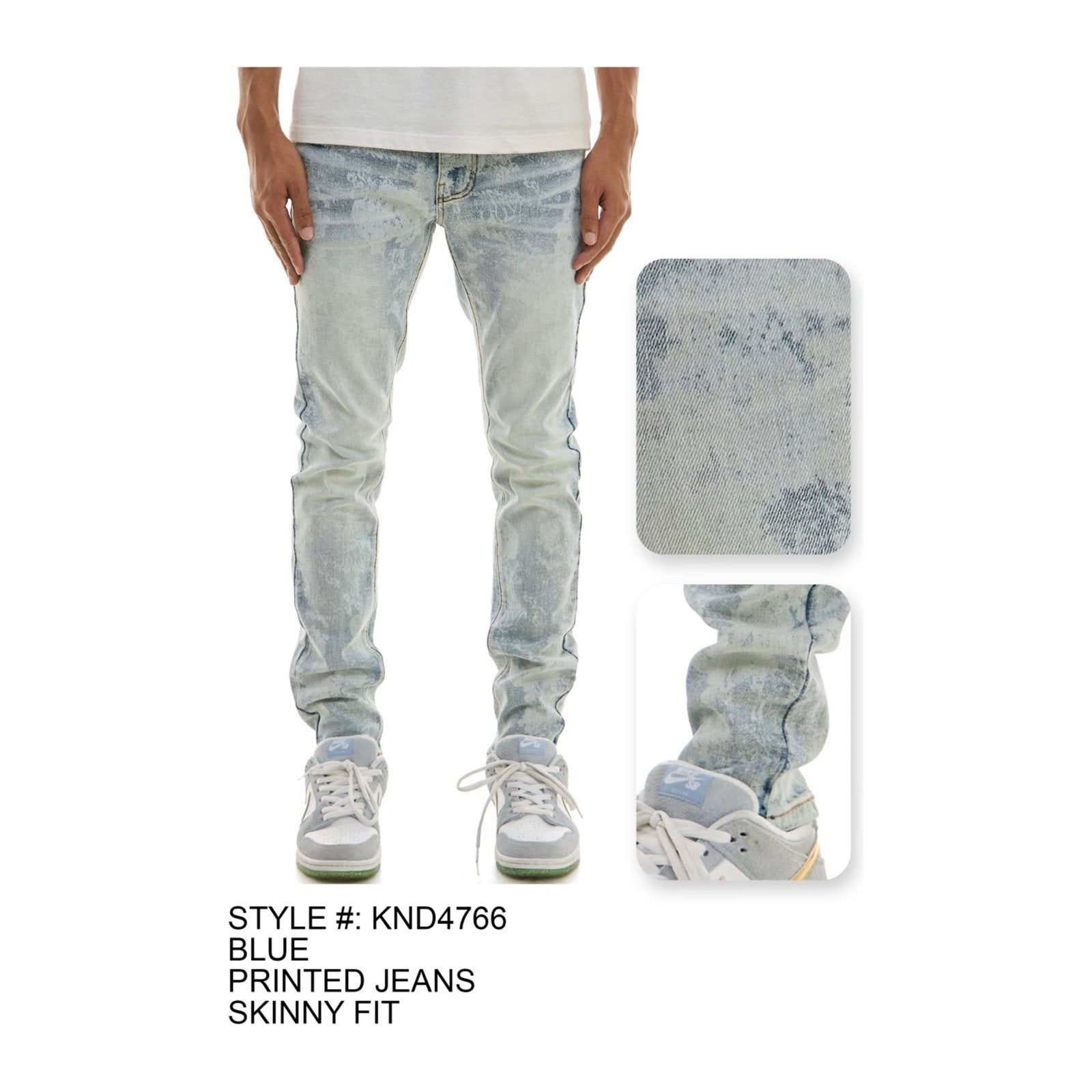 KDNK Marble Print Skinny Jean — Light Blue, view 2