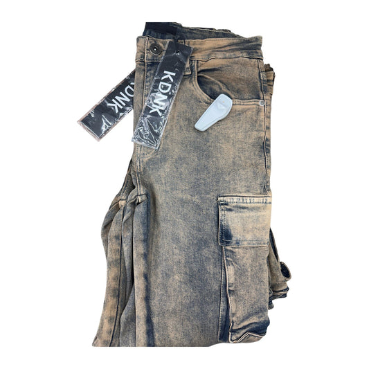 KDNK Acid Wash Cargo Jean — Brown