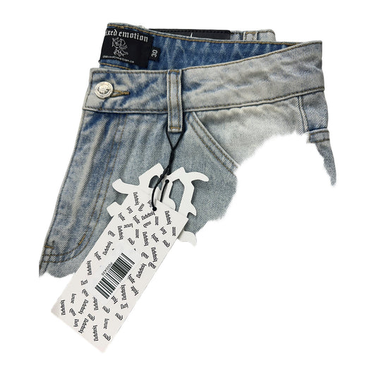 Mixed Emotion Skull Patch Jean — Light Wash