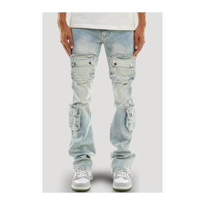 KDNK Dayshade Cargo Stacked Denim — Light Blue