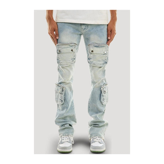 KDNK Dayshade Cargo Stacked Denim — Light Blue