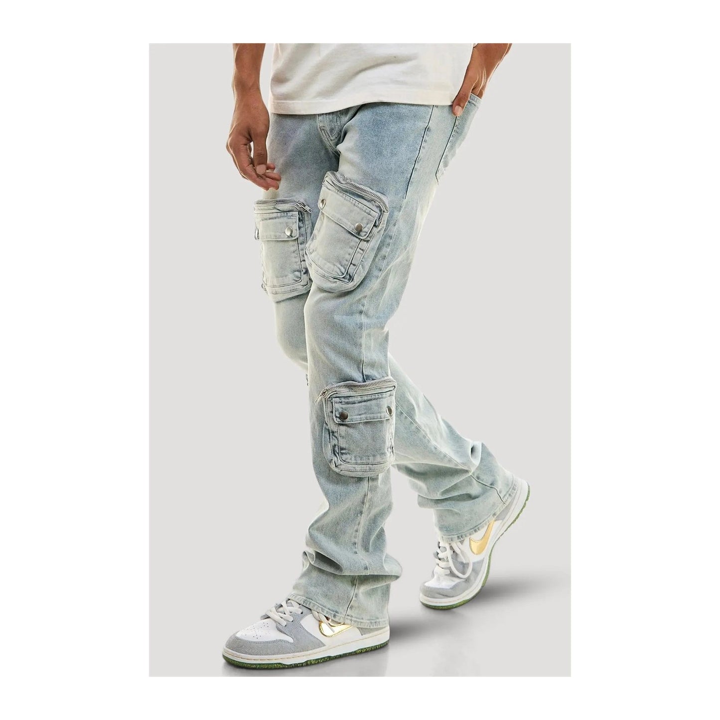 KDNK Dayshade Cargo Stacked Denim — Light Blue, view 2