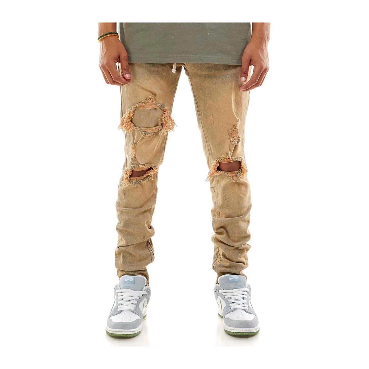 KDNK Under-Patched Ankle Zip Jean — Tinted Blue