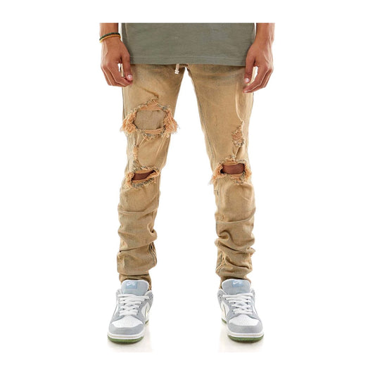 KDNK Under-Patched Ankle Zip Jean — Tinted Blue