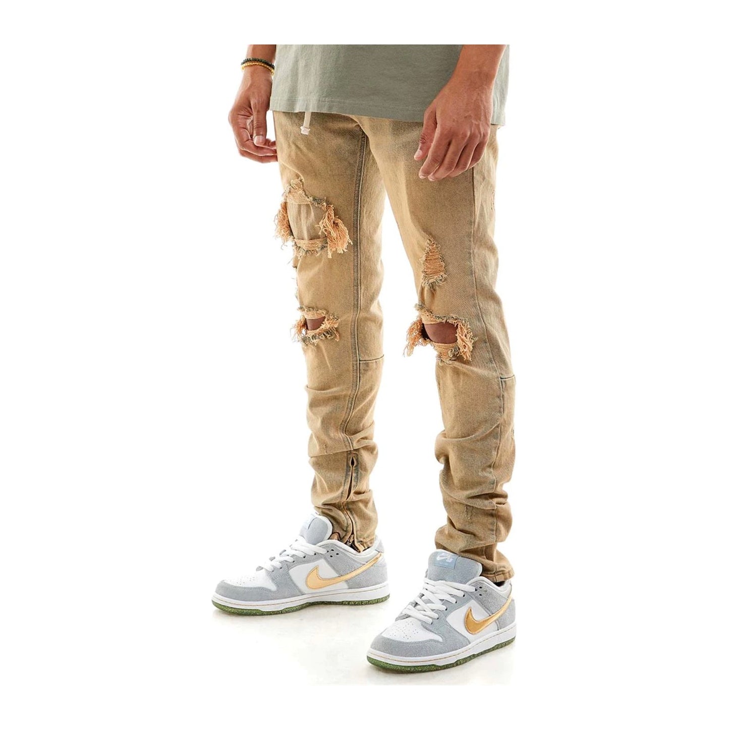 KDNK Under-Patched Ankle Zip Jean — Tinted Blue, view 2