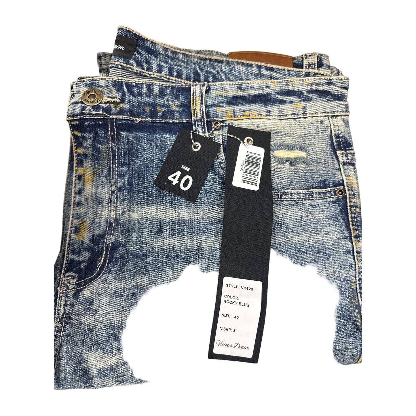 Vicious Denim "Rocky" Distressed Jean — Blue, view 4