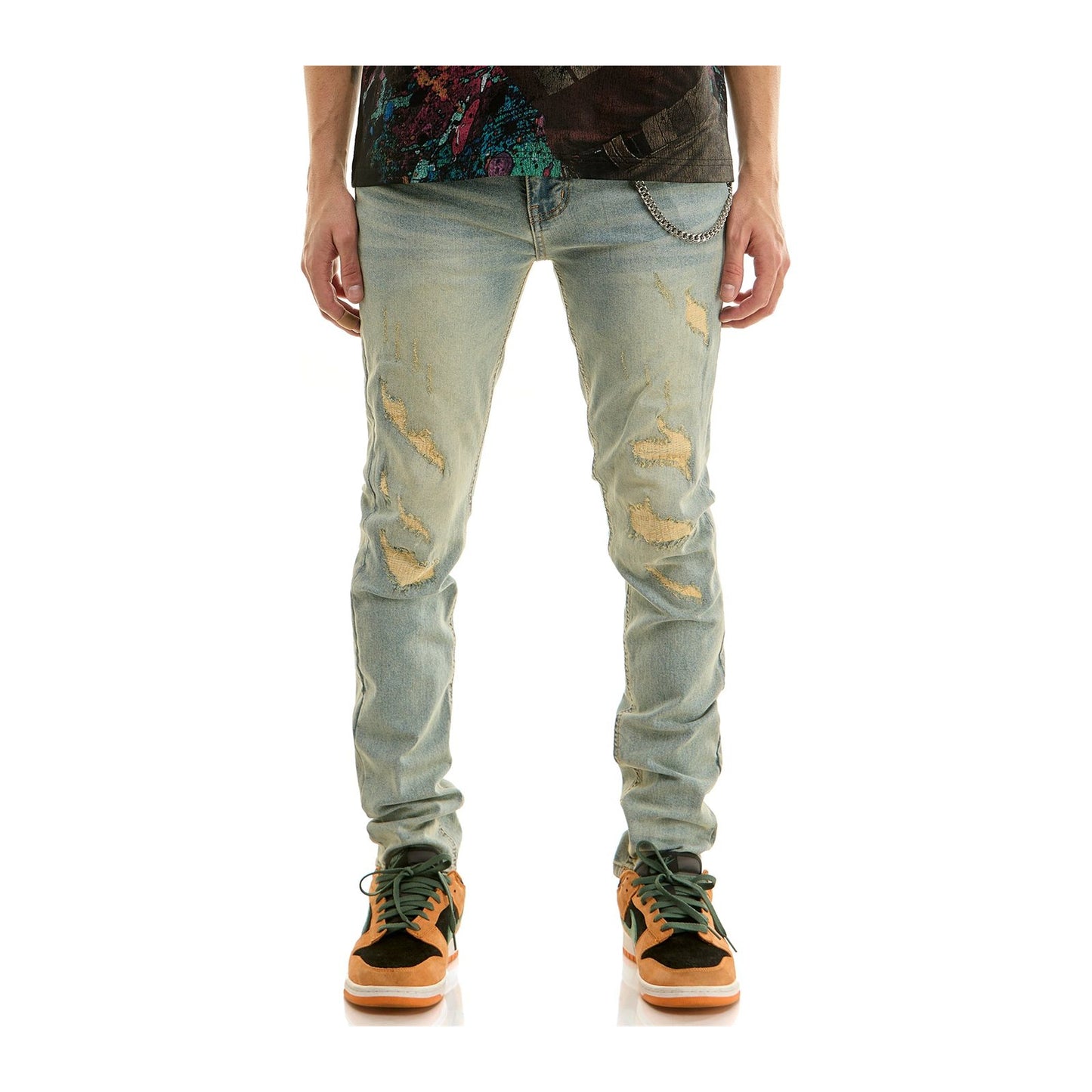 KDNK Forged Distress Skinny Jean — Blue, view 6