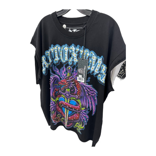 antoxtms dragon rhinestone tee black