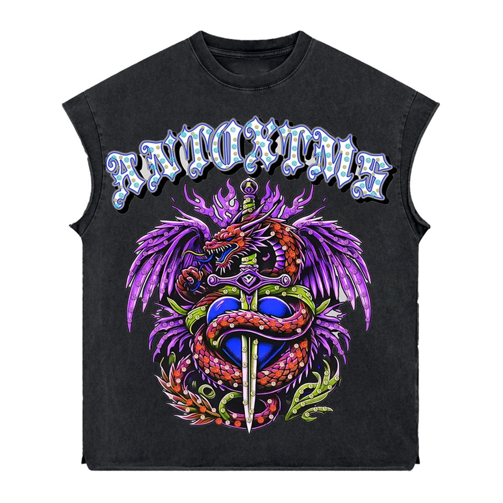 ANTOXTMS ‘Anto 1975’ Rhinestone Sleeveless Shirt — Black