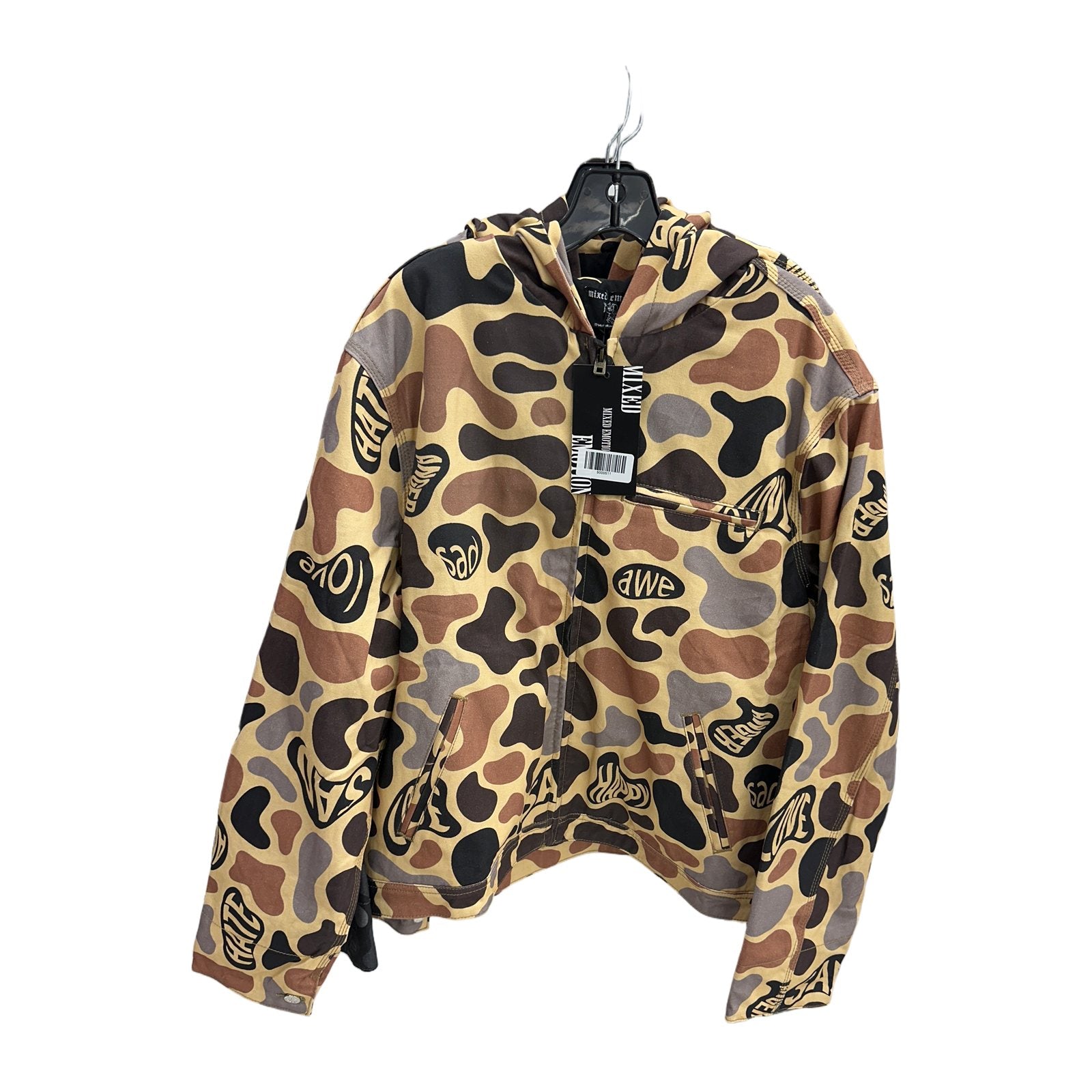 mixed emotion emotion camo hooded zip jacket brown